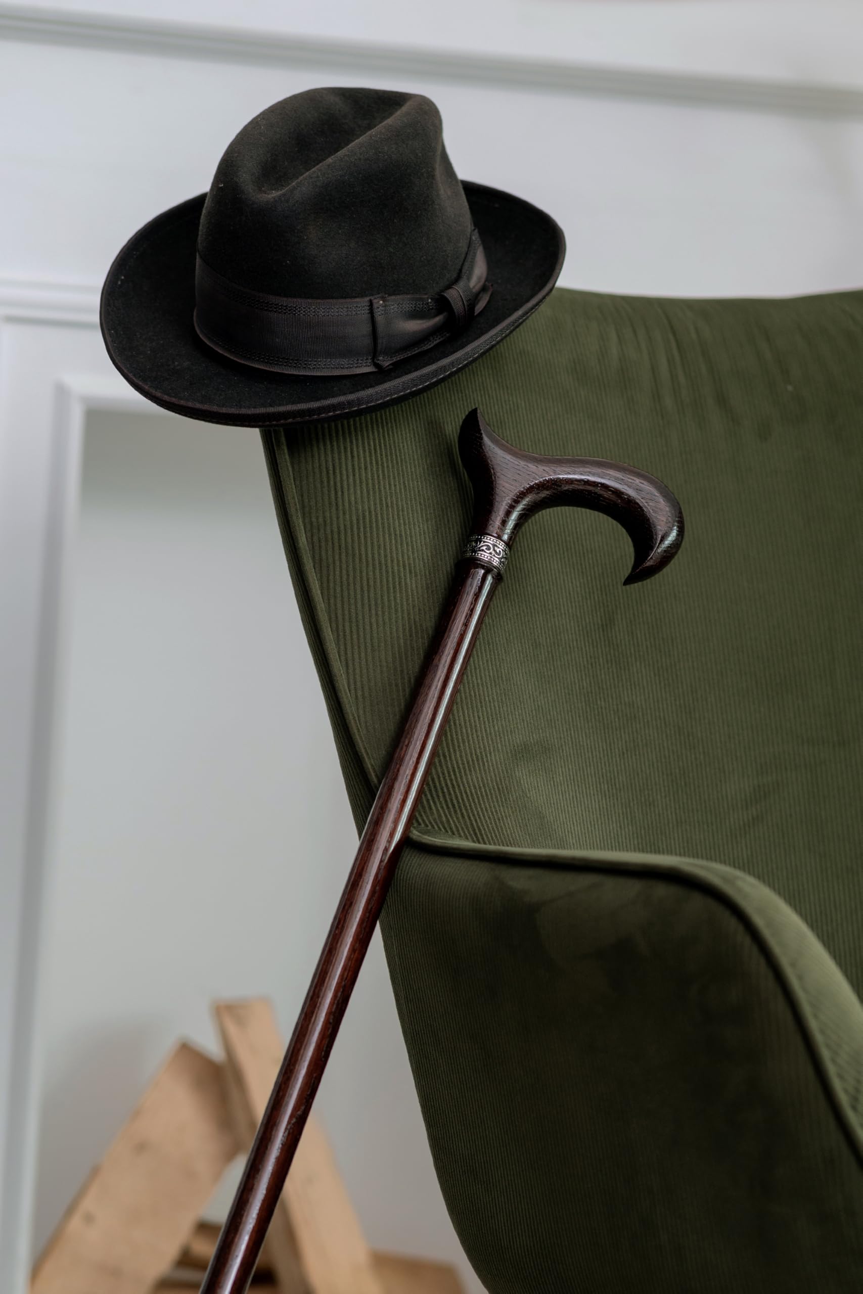 Dr. Watson Prestige Derby Walking Stick – Handcrafted Oak Wood Cane with Incrusted Stainless Steel Collar