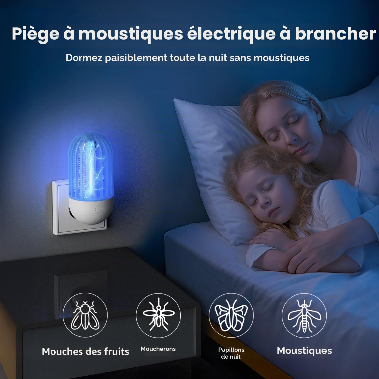 Moustique Tueur Lampe Lot de 2, Lampe Anti-moustiques Électrique, Moustiquaire Électrique pour Maison, Jardin, Intérieur, Extérieur, Cuisine, Salon, Insectes, Moustiques, Mouches, Falene
