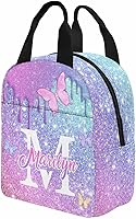 Vista 4 de InterestPrint Lonchera personalizada con nombre para niños, hielera de mariposa con purpurina personalizada, bolsa de almuerzo reutilizable