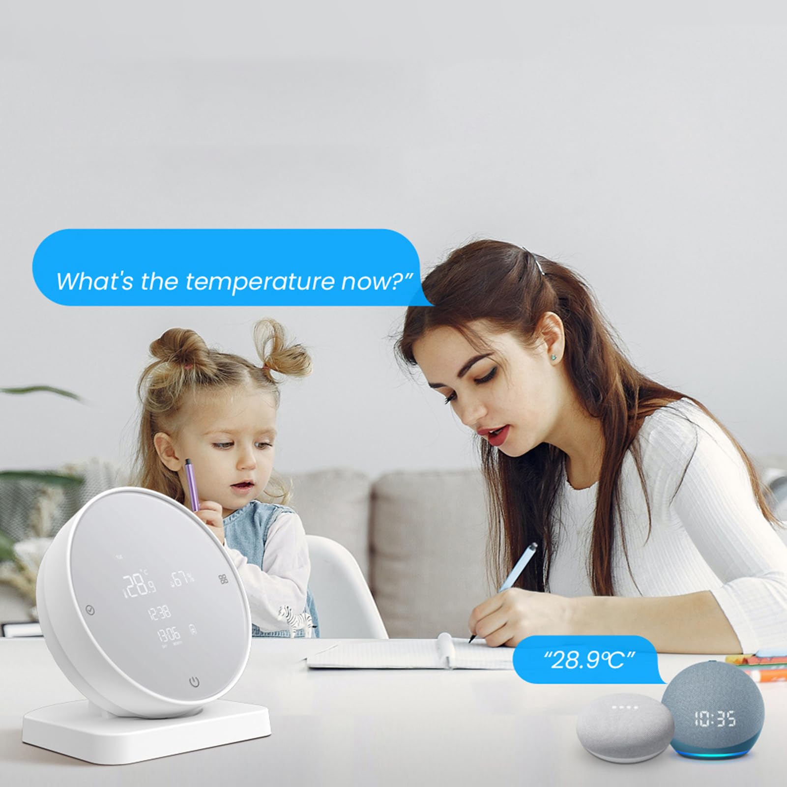 Aoresac Higrotermógrafo Doméstico, Detector de Temperatura y Humedad Recargable por USB, Pantalla LCD, Conexión Bluetooth, Funciona con Batería y Base de Recarga