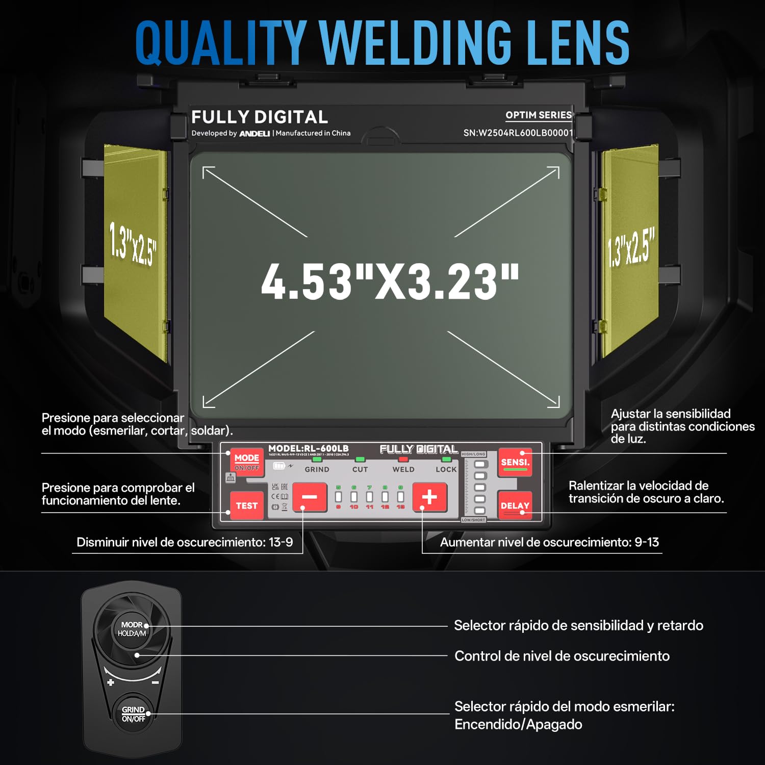 ANDELI Digital Auto-Darkening Schweißhelm | 18,3 x 8,1 cm Panorama Sichtfeld + True Color | USB-C Schnellladung | DIN16 UV/IR Schutz | Für MIG/MAG, WIG, E-Hand, Schleifen, Schneiden with Schutzscheibe