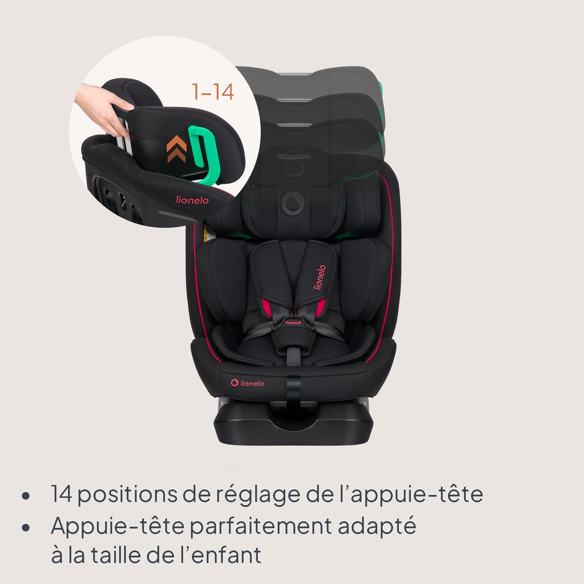 LIONELO AART I-SIZE Si?ge Auto Bébé 40 ? 150 cm, Installation avec Ceinture de Sécurité, Réglage de l'Appui-t?te et de l'Inclinaison, Insert Lombaire et Réducteur, Norme R129 i-Size Standard