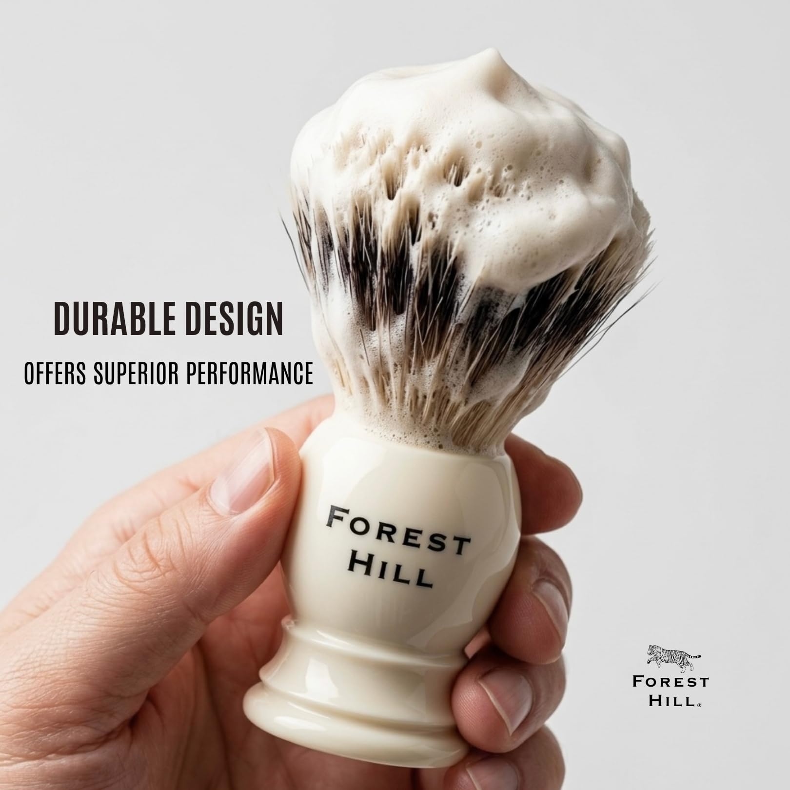 Forest Hill Ashford Premium Shaving Brush For Men, Super Soft Bristles & Ergonomic Design With Brush Holder, Compact and Easy Grip, Ideal For Personal and Professional Salon (White Brush & Stand)
