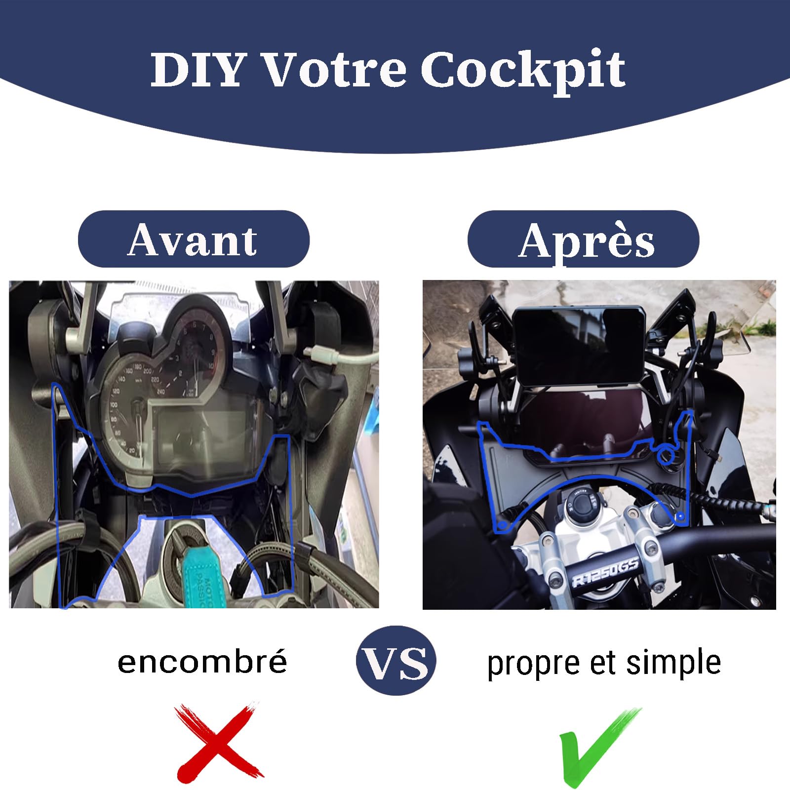 Déflecteur Vent carénage de Cockpit de Moto Compatibles avec R1200GS LC (2013-2018)/LC ADV (2014-2018) et R1250GS R1250GS ADV (2018-2023)
