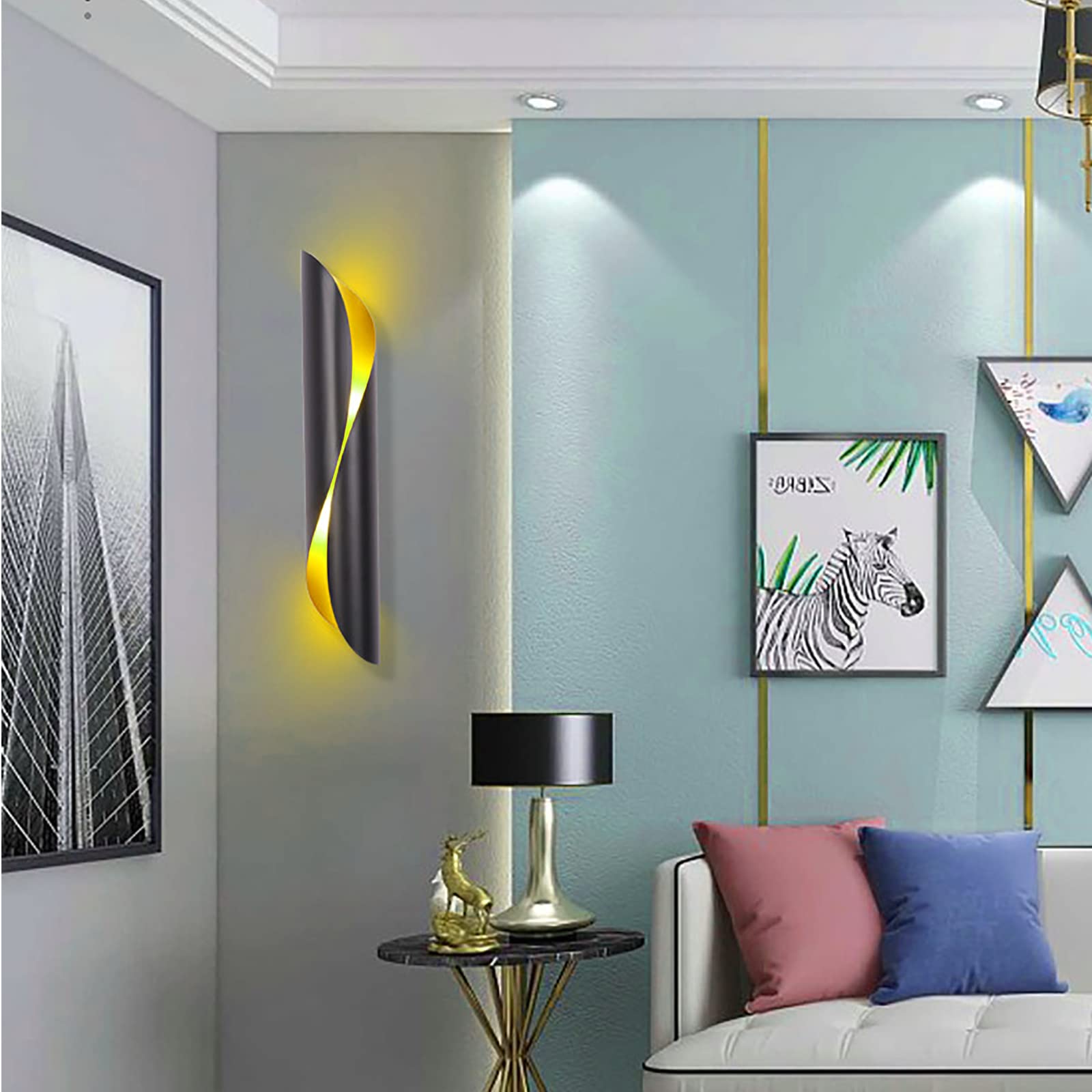 Générique Moderne LED-Wandleuchte, Spirale, Schwarz, 2 Stück, für den Innenbereich, oben und unten, für Wohnzimmer, Schlafzimmer, Flur, Veranda