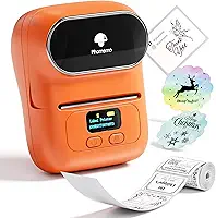 Phomemo Impressora de código de barras - M110 máquina de fazer etiquetas temáticas Bluetooth sem fio para pequenas empresas, escola, código de barras, endereço, joias, roupas, organização, laranja