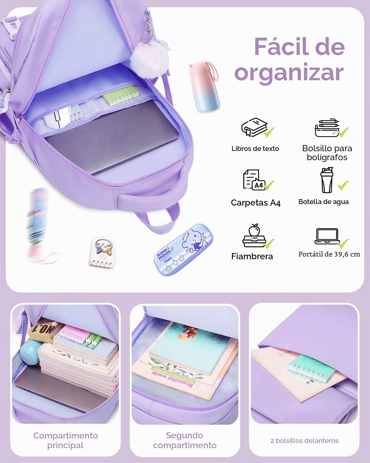 Tanou Mochilas Escolares Niñas, Juego de Mochila Adolescentes Chica