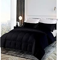 Vista 19 de Juego de edredón de 3 piezas con costuras en caja a rayas moradas de 500 GSM, potencia de relleno, 100% algodón egipcio, edredón acolchado olímpico