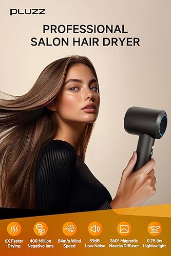 Miniatura 2 de PLUZZ Secador de pelo profesional con difusor para cabello rizado, secador iónico negativo de 1,312.3 ft para secado rápido, motor sin escobillas de