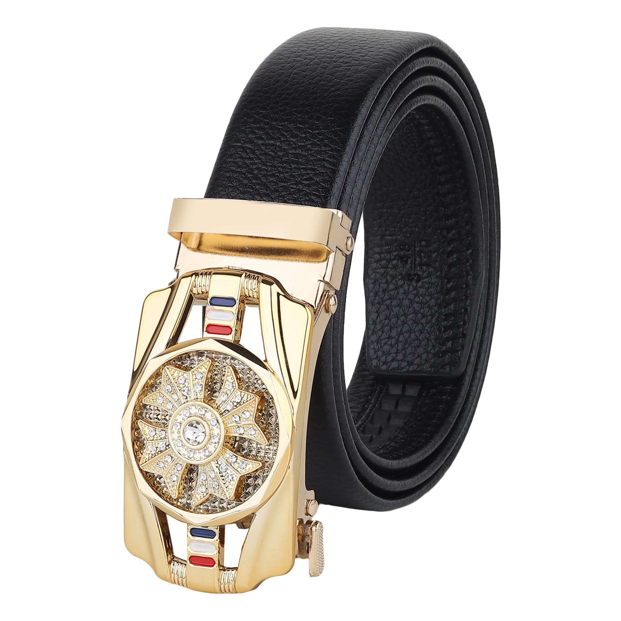 Men’s Formal & Causal Adjustable buckle to any place of the belt PU Leather Black Belt (YTP-1-BL-GLD)-image-41