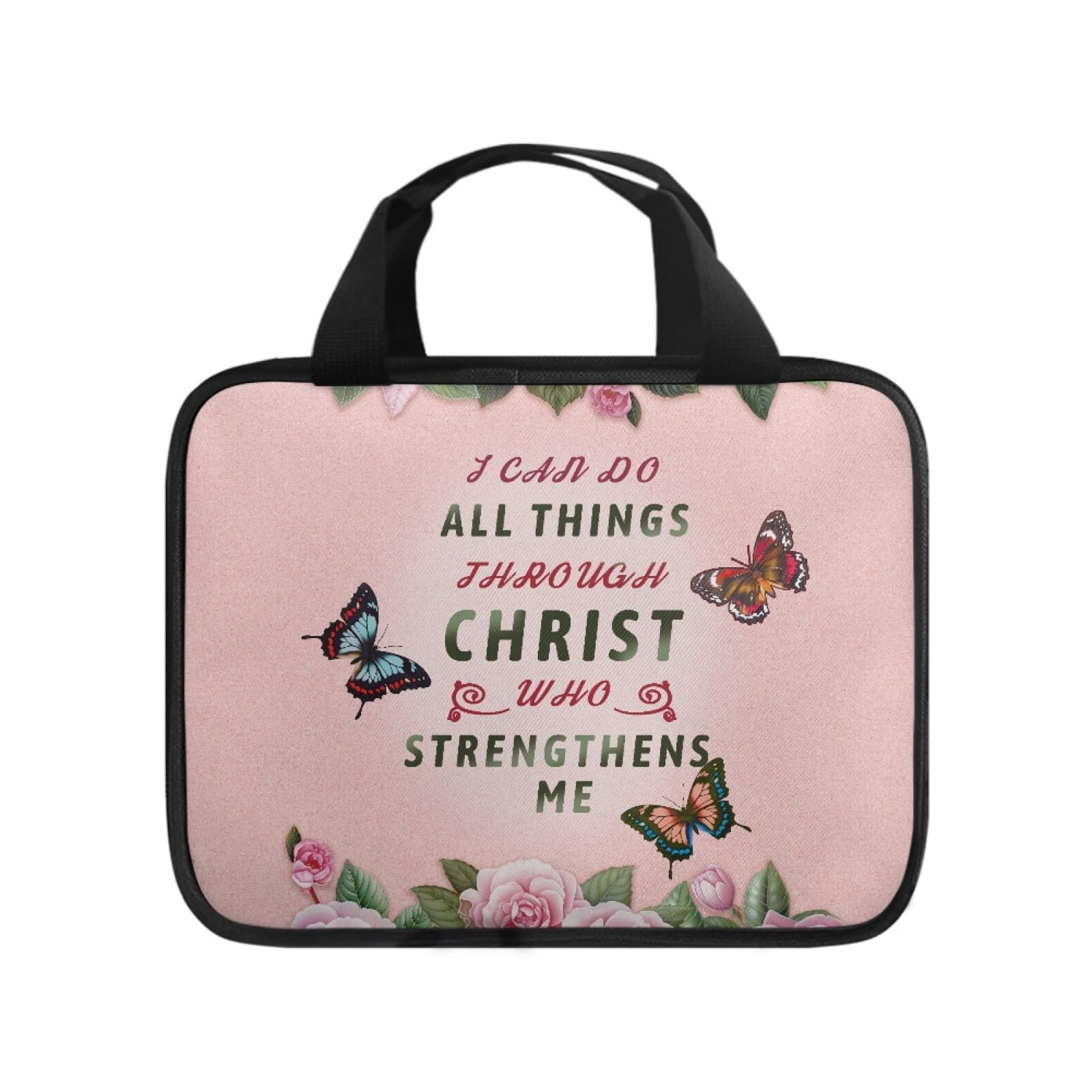 JooMeryer Bible Cover for Women Men Bible Carrying Case Bible Protector Covers Book Case with Handle,Pink Rose Butterfly