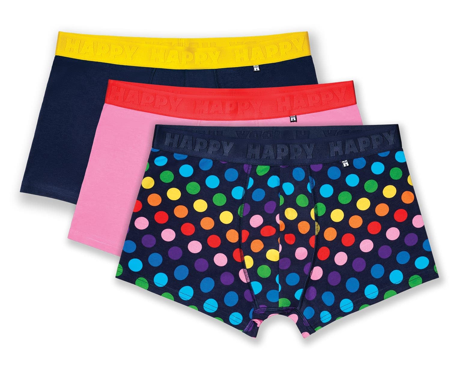Męskie bokserki w wielokolorowe i groszki Happy Socks, 3 sztuki – wielokolorowe, różowe, niebieskie, rozmiar L