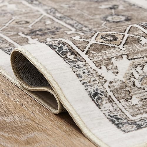 Miniatura 9 de jinchan Alfombra lavable de 8 x 10 pies, diseño tribal de pelo bajo, resistente a las manchas, alfombra bohemia envejecida, suave, ultrafina,