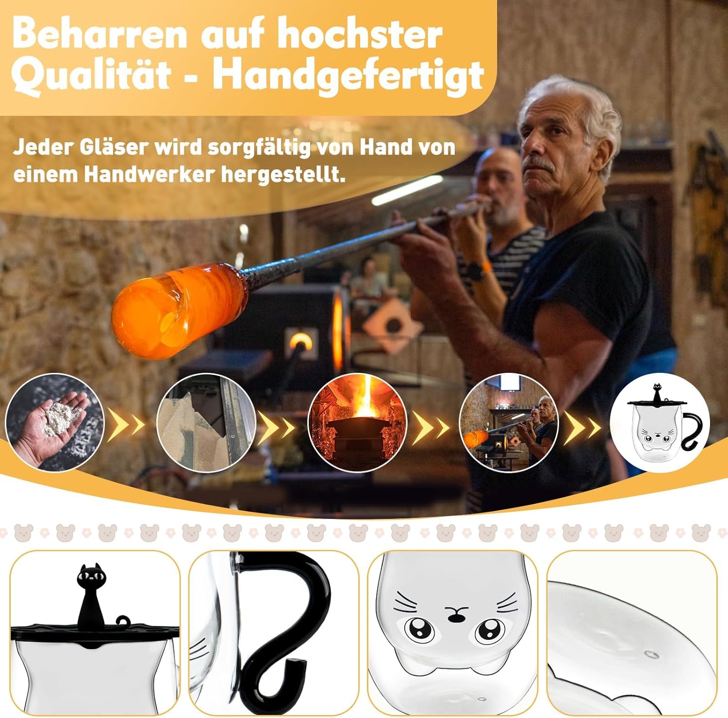 Afitdon Tazza Nera con Manico Vetro Doppia Parete con cucchiaio in acciaio inox a forma di zampa di gatto e coperchio in silicone & scheda di auguri, Tazza da Caffè di Gatto Carino per cappuccino