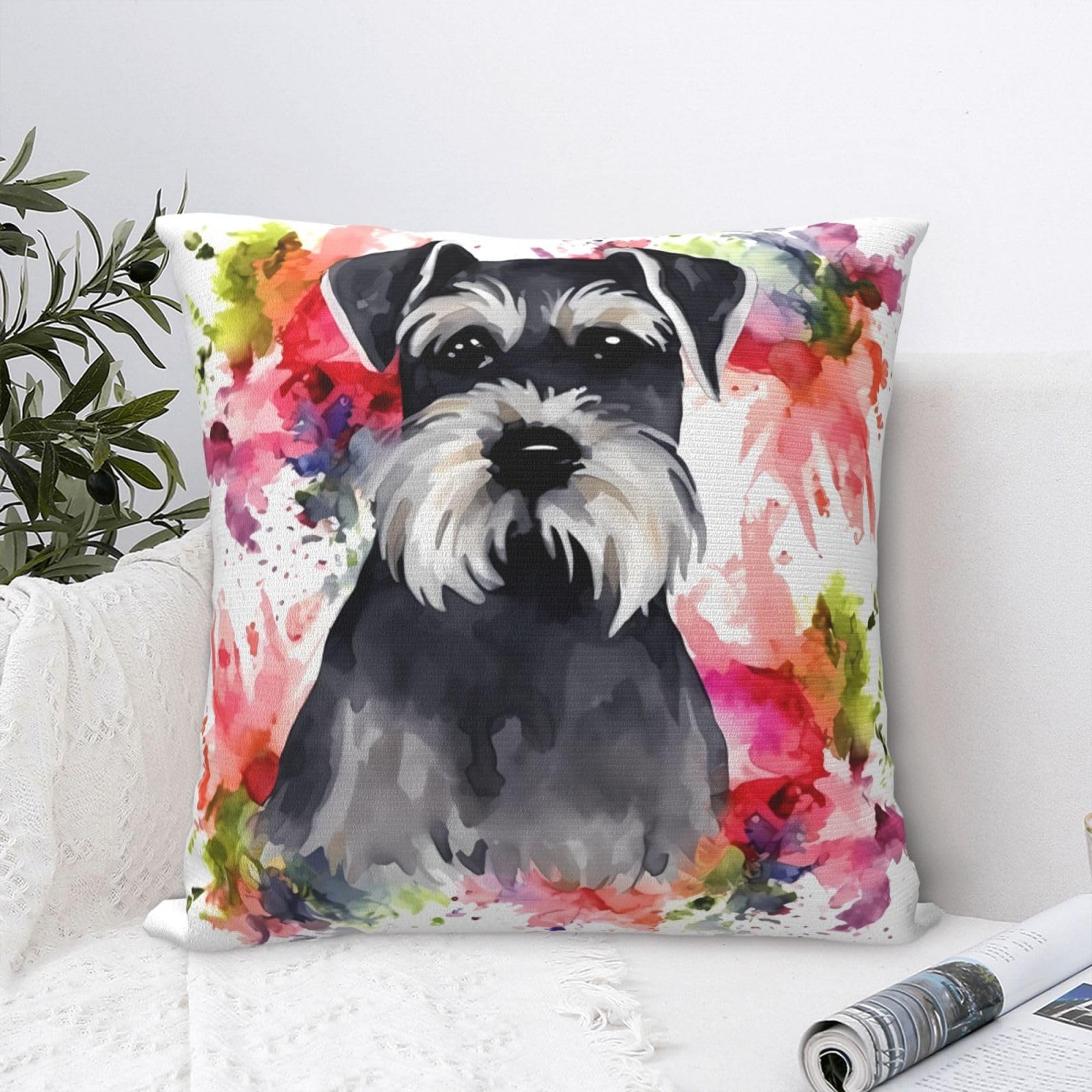 FodPand Luxury Velvet Throw Pillow Covers 18"x18" Super Soft Decorative Pillow Cases - Schnauzer Pillowcases Modern Lumbar Cushion Cases for Couch Sofa Bed Pillow Shams