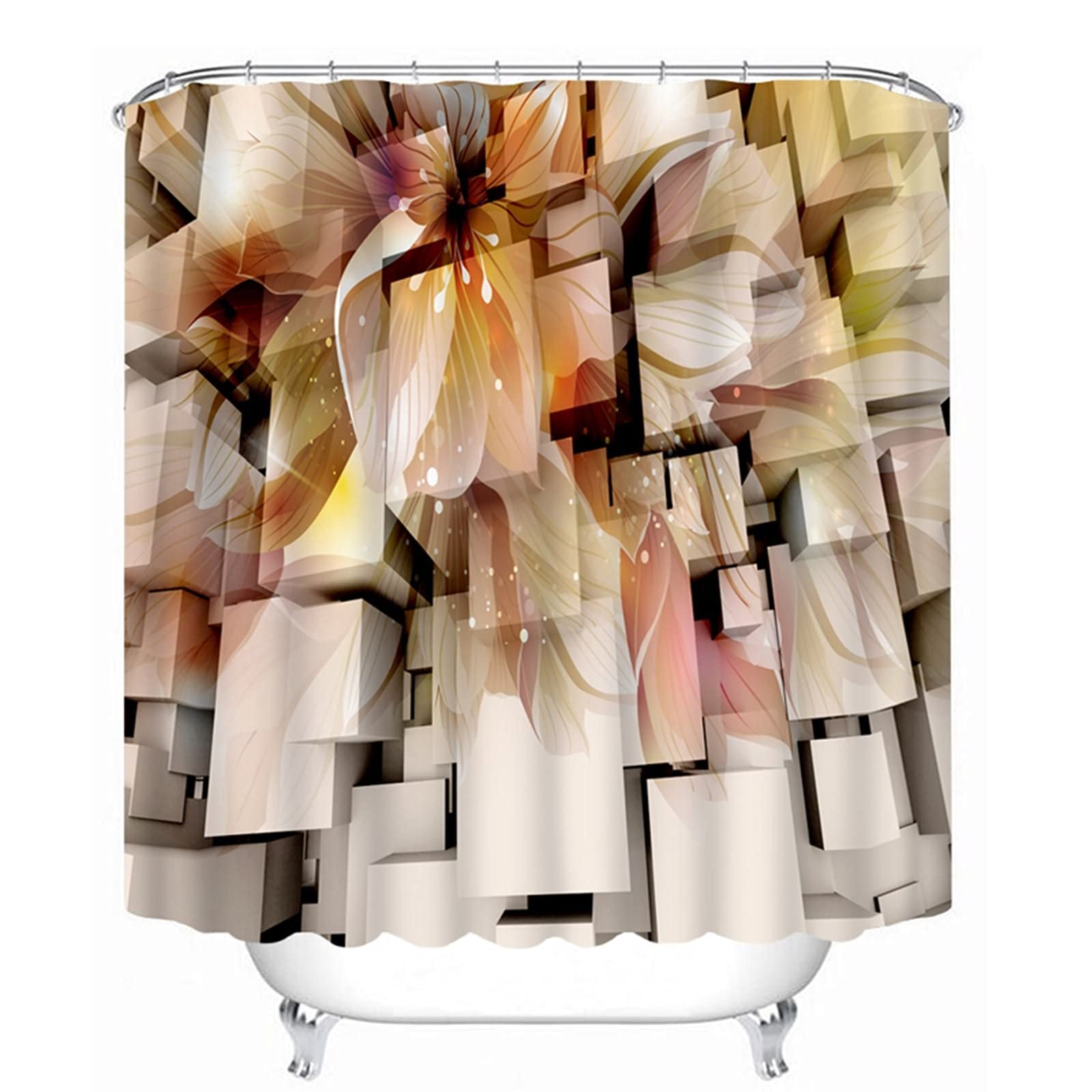 Rideau de douche japonais KnSam 200x180cm motifs geometriques orange clair 3D 120g