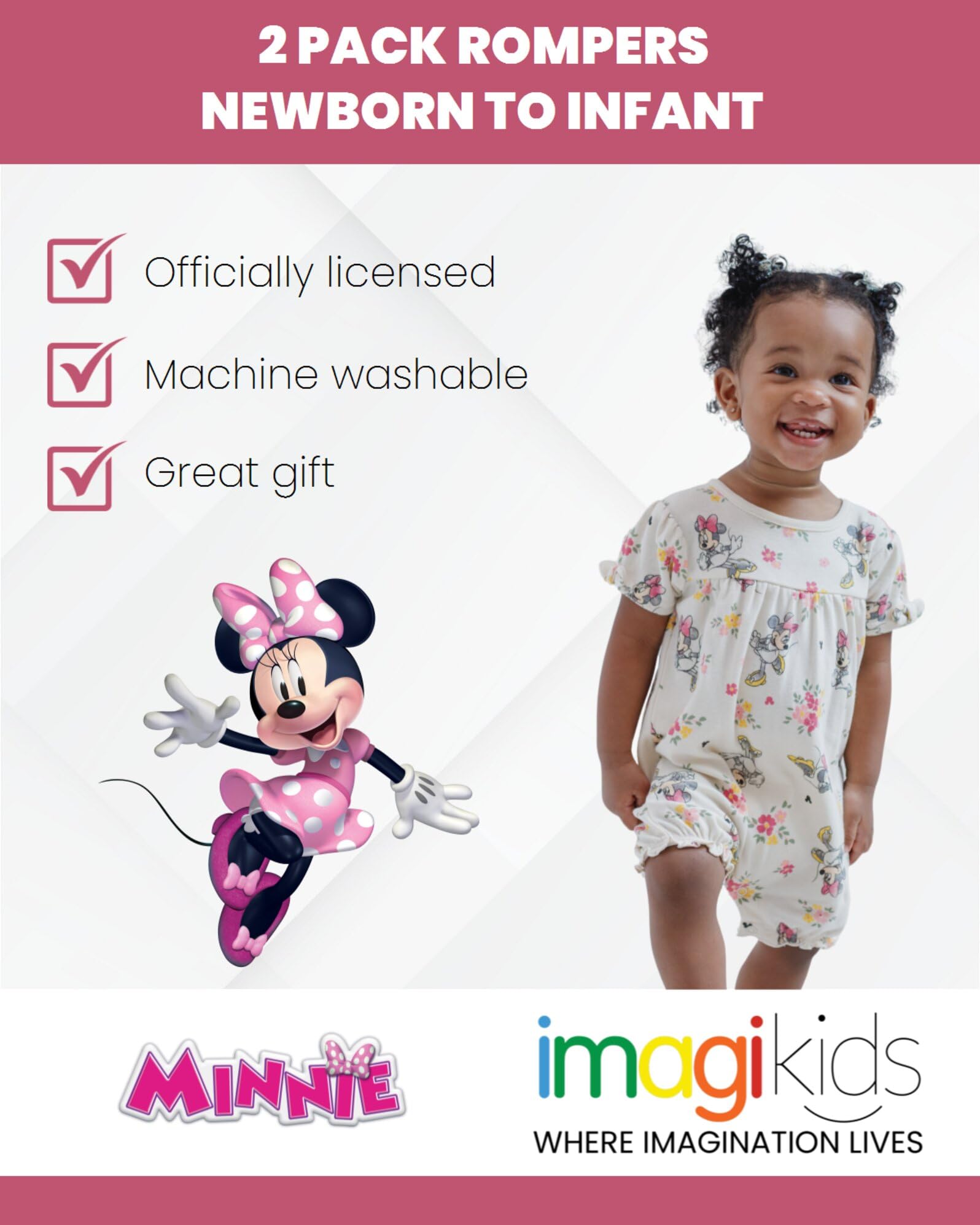 Disney Princess Minnie Mouse Ariel śpioszki dla dziewczynek dla noworodków i niemowląt, 2 sztuki w opakowaniu