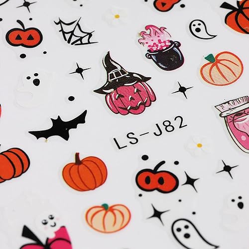 Miniatura 8 de Calcomanías de arte de uñas de Halloween, diseño de calabaza fantasma, 3D, diseño de calavera de murciélago, gato, decoración de uñas, suministros