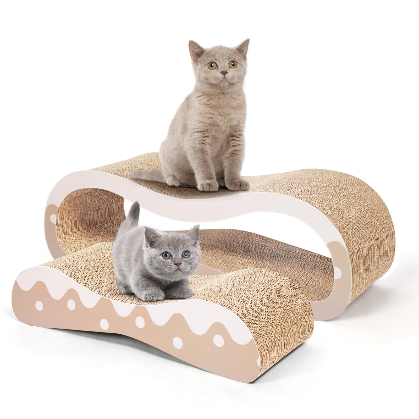 FluffyDream Cama de cartón rascador 2 en 1 para Gatos, Poste rascador para Gatos, Almohadillas duraderas para Evitar daños en Muebles, Grande, Ondulado