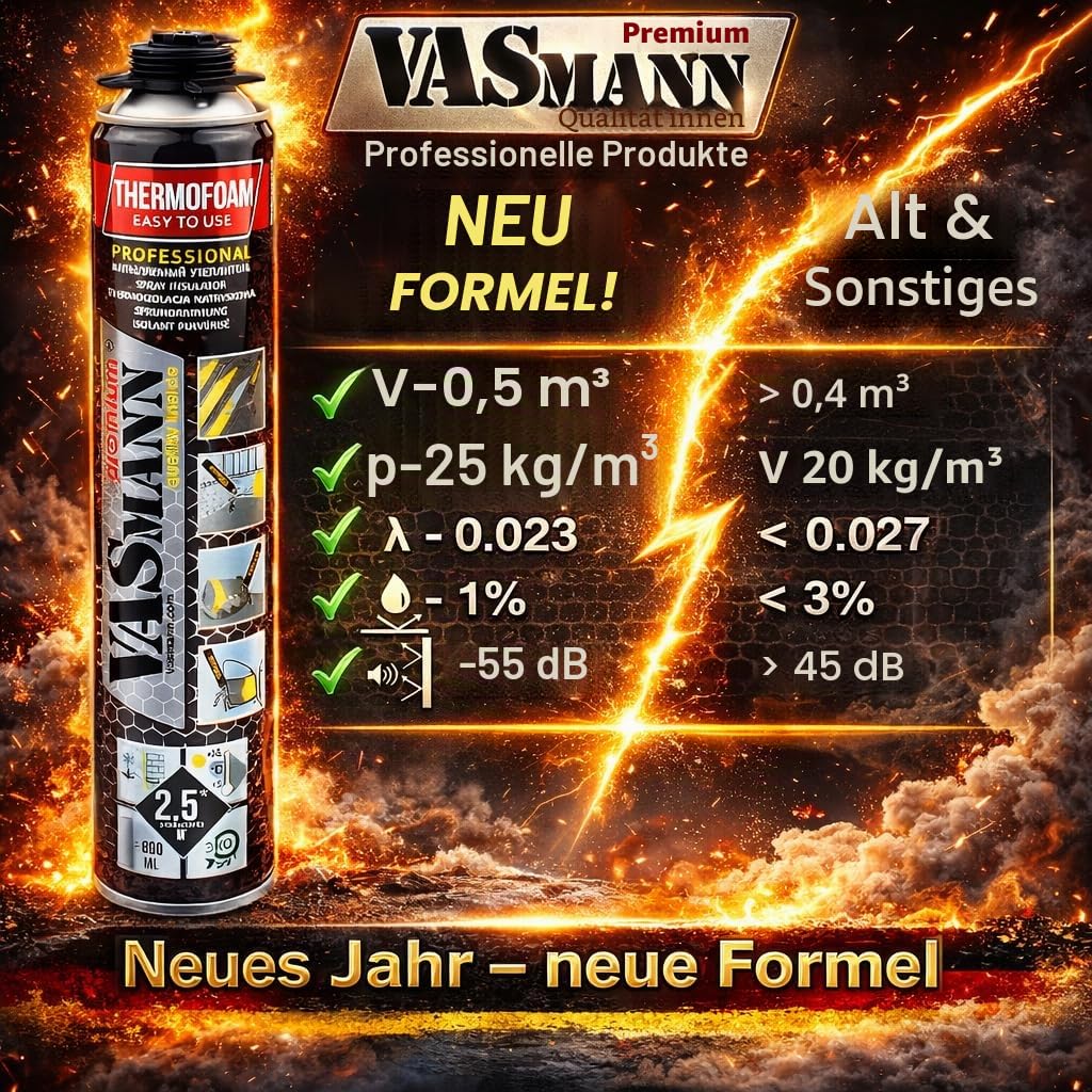 Sprühdämmung / Sprühisolierung (7€/m²) 12x890ml+Pistole Dachdämmung Kellerdeckendämmung Zwischensparrendämmung - Effektive Wärmedämmung EPS / XPS Dämmung (30m²+Pistole)