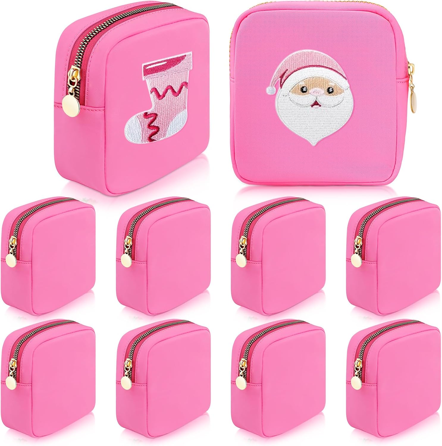 Giesiery 9 Pcs Christmas Mini Pouch Bag Nylon Makeup Bags Bulk Cosmetic Bags for Purse Toiletry Organizer Pouches for Women, Small Zipper Gift Pouch Preppy Coin Purse (Hot pink)