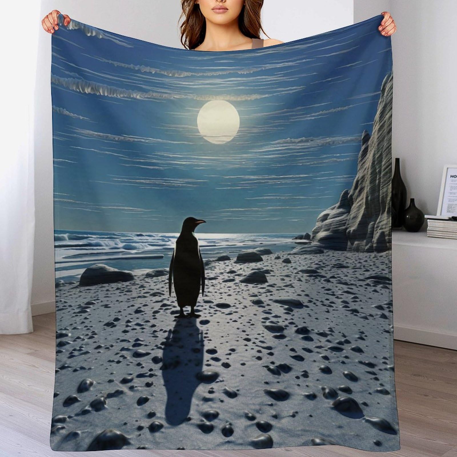 Couverture pingouin douce idée cadeau originale pour petit canapé et coin lecture