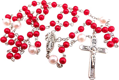 Miniatura 3 de Westmon Works Juego de rosario de Nuestra Señora de Guadalupe con cuentas de cristal blanco y cuentas de oración de señores de las rosas, cruz de
