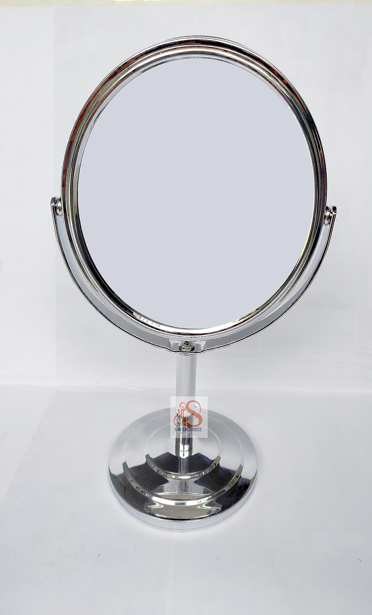 SOHAM SHREE Tabletop Double Side Shaving Makeup Vanity Mirror 360 Degree 2X Magnification Beauty Make up Cosmetic Stand for Shaving & Makeup Vanity Bedroom Bathroom Desk (Round - White Metal)