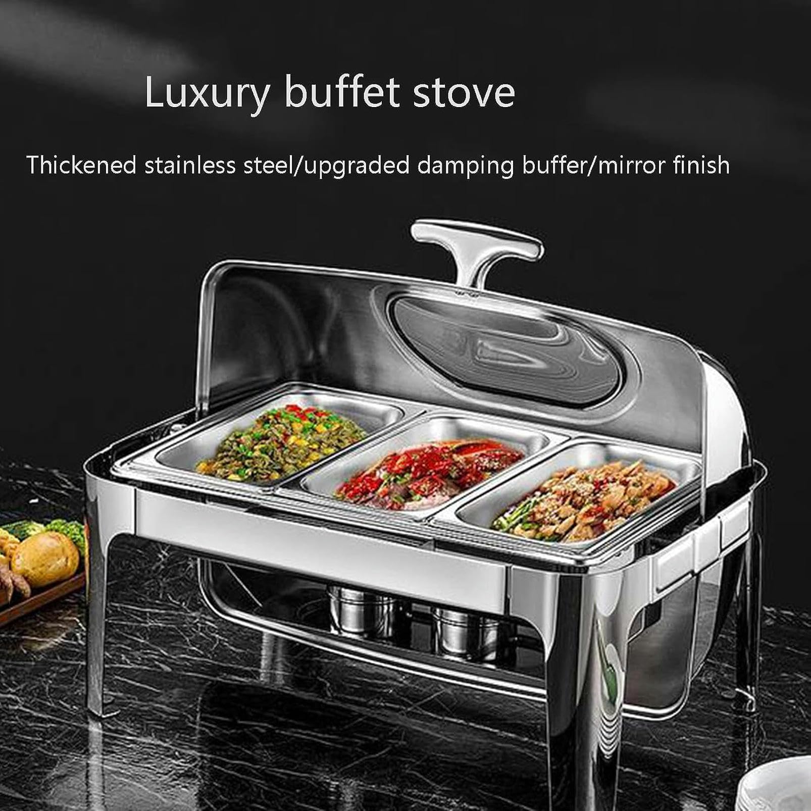 Scaldavivande Pentole - Servitore e riscaldatore per Buffet, bruciatore per Mantenere Il Cibo Caldo, Set da Buffet con pentole Calde con Coperchio in Vetro temperato, Set da Buffet con pento
