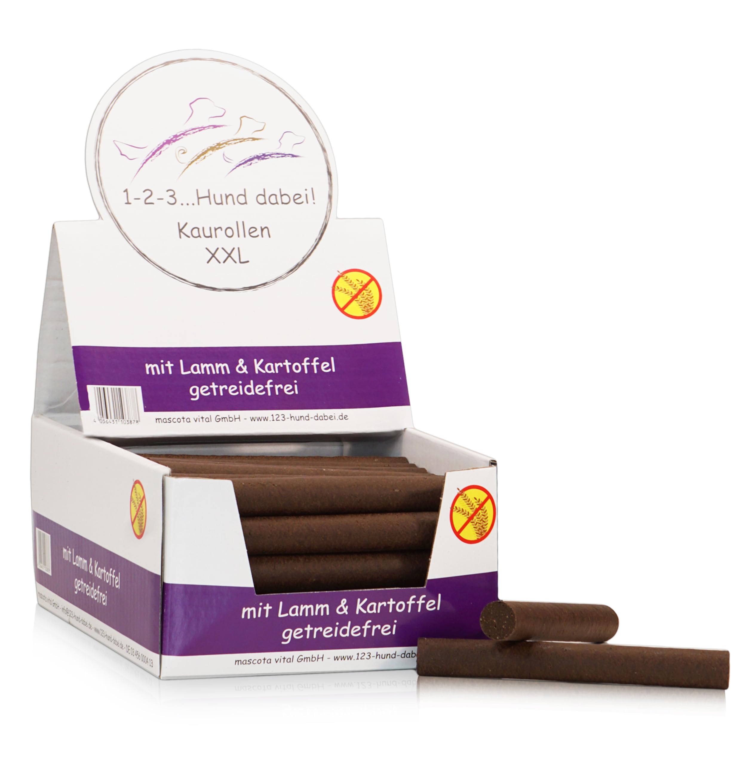 123... Hund dabei! - Kaurollen XXL 50er Tray (Lamm) - Dentalkaurolle - Getreidefrei - Vorteilspaket - Kaustangen für Hunde - Kausticks - Zahnpflege