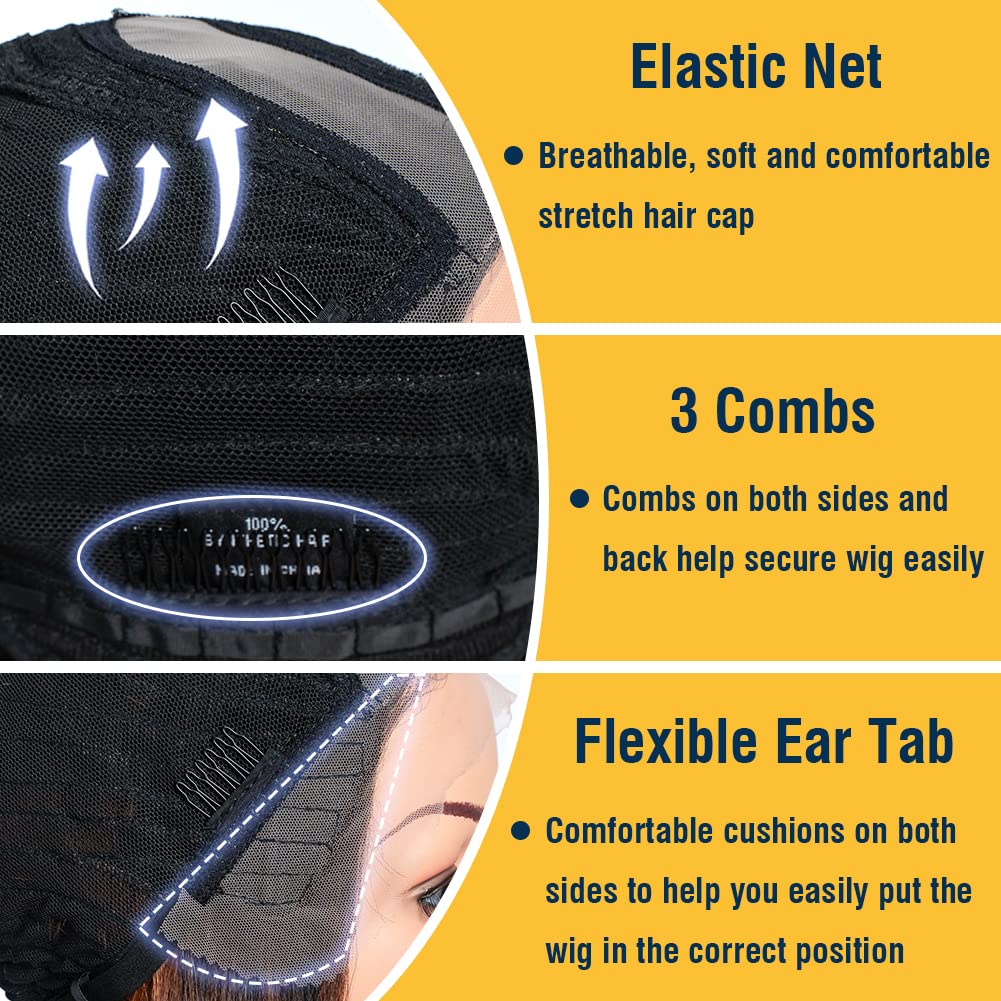 DÉBUT Asymmetrical Bob Wigs Ear to Ear Lace Front with Baby Hair Short Bob Simulated Scalp Lace Wig for Women Heat Resistant Fiber Synthetic Hair Side Parting Wig Highlight Ombre Brown Color