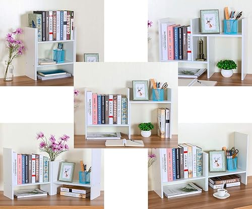 Vista 24 de PAG - Estantería de escritorio, librero ajustable para encimera, organizador de escritorio de madera para suministros de oficina, estante de Negro