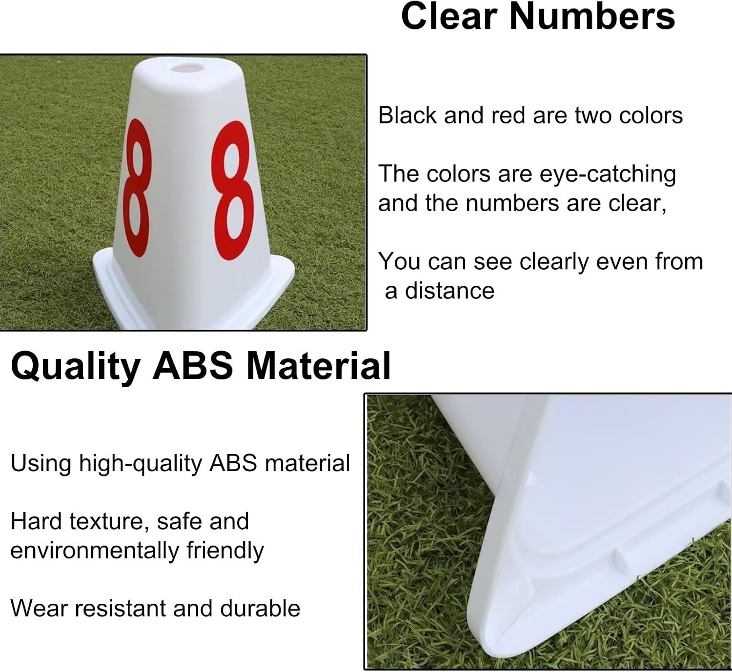 Aimery Track and Field Training Traffic Cones Sport, Stackable Large Training Cones，Fitted with Flagpole Holes, Cones for Sports Training, Agility Sign Cones with Numbers