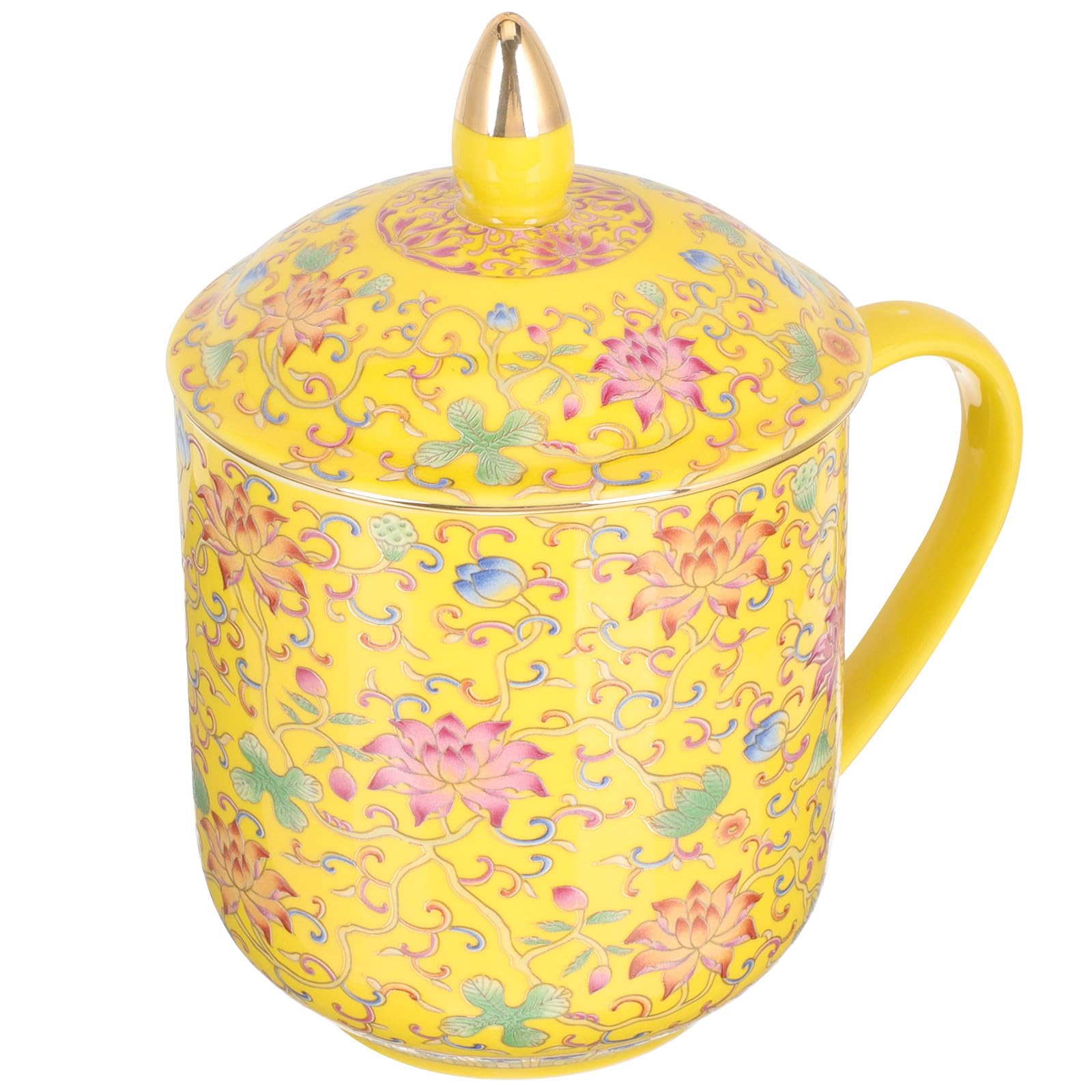 Healeved Teetasse mit Sieb und Deckel aus Keramik Klassischer Retro Stil Gelb als Geschenk den Heimgebrauch Geeignet
