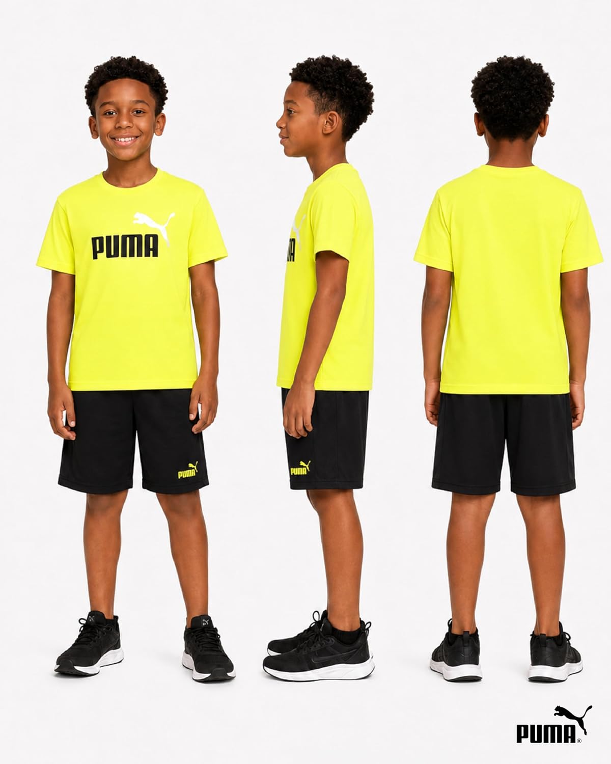 PUMA Boys Short Set - 2 Piece Short Sleeve Crewneck Performance Graphic Tees and Athletic Mesh Shorts for Boys (Sizes: 4-16)