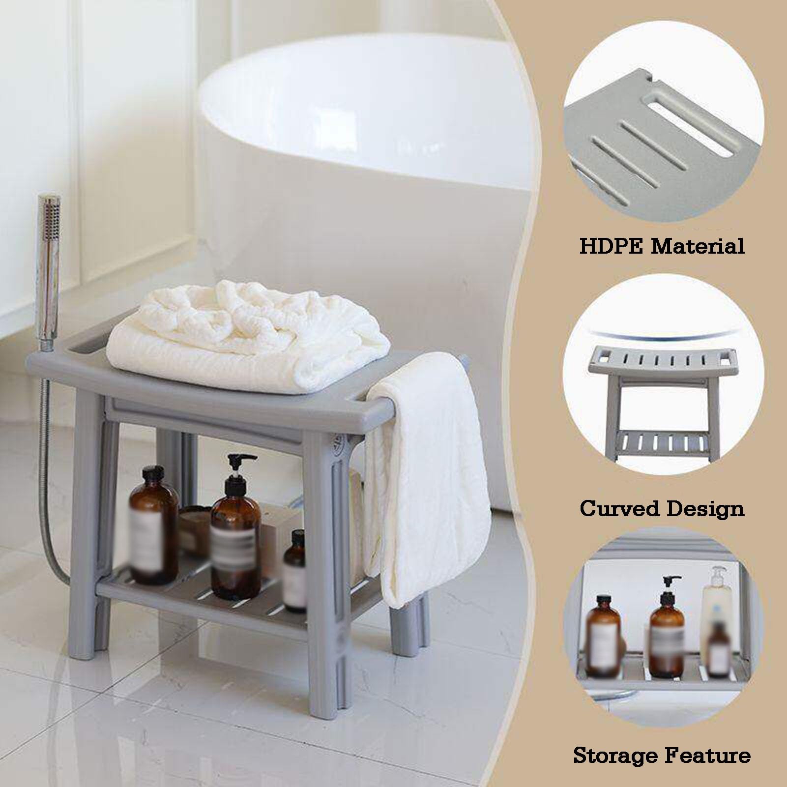 Asiento ergonómico para bañera con almacenamiento de dos niveles, silla de ducha ampliada internamente, estructura en forma de H con alta capacidad de carga (color 2, versión 1)