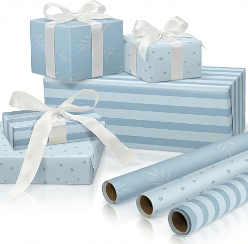 ZICOTO Hermosos rollos de papel de regalo para todas las ocasiones, juego de 3 rollos de calidad para bodas, cumpleaños, baby shower y Navidad,