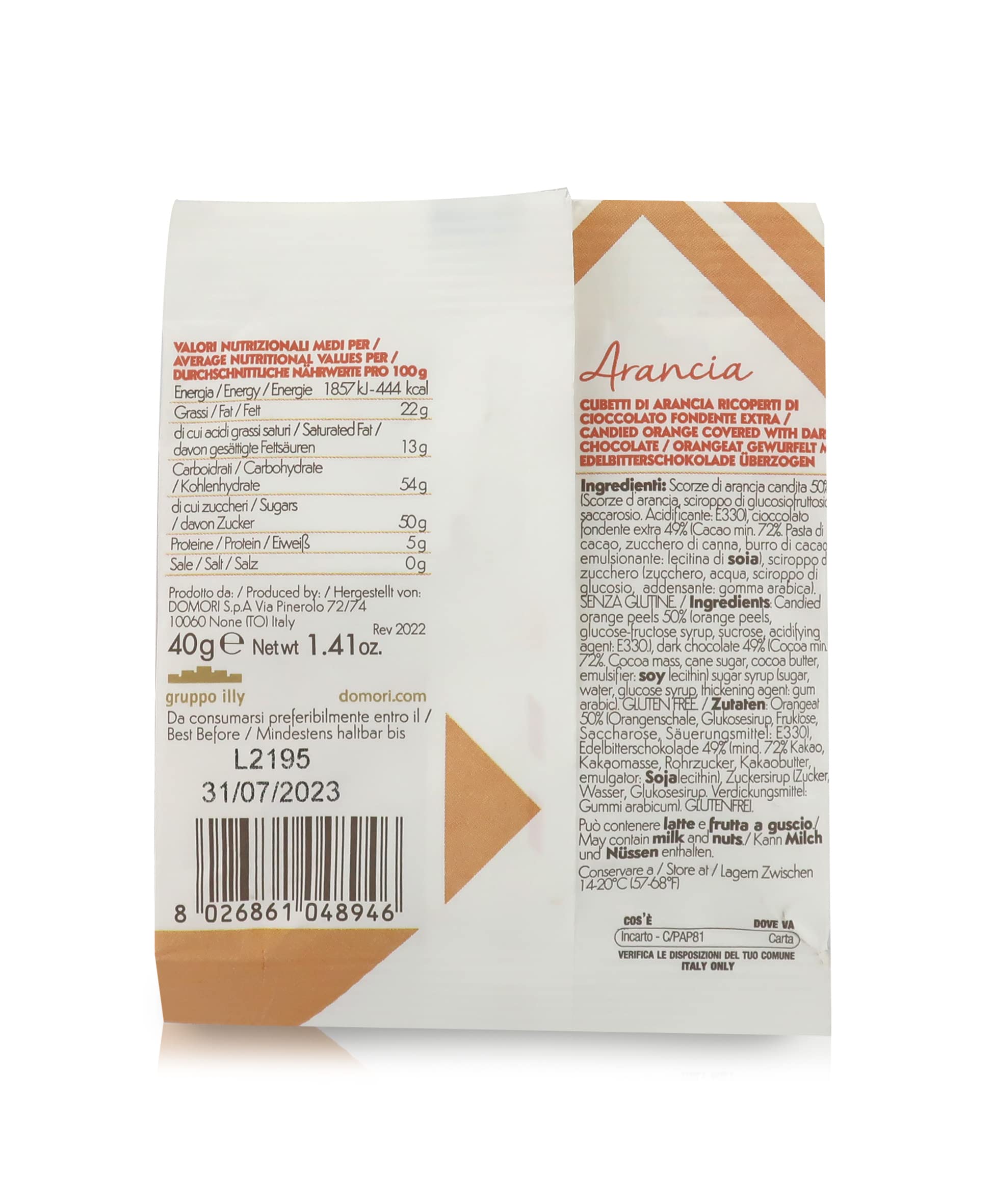 18 Pacchetti di Dragées all'Arancia, Cubetti di Scorza d'Arancia Candita Ricoperti di Cioccolato Fondente, 40 Grammi (Tot. 720g)