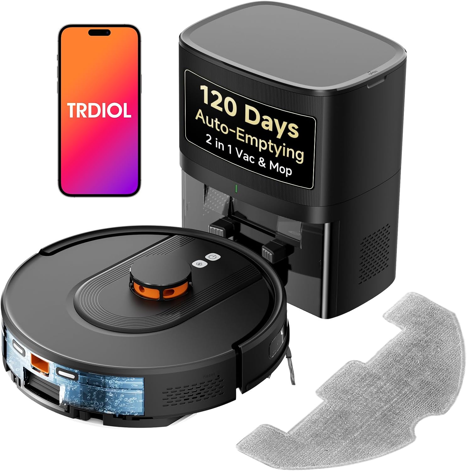 Robot Vacuum and Mop, 120-Day Self-Emptying with 6000Pa Suction, LiDAR Navigation & Smart Mapping & No-Go Zones, Anti-Tangle, for Pet Hair, Carpets and Hard Floor