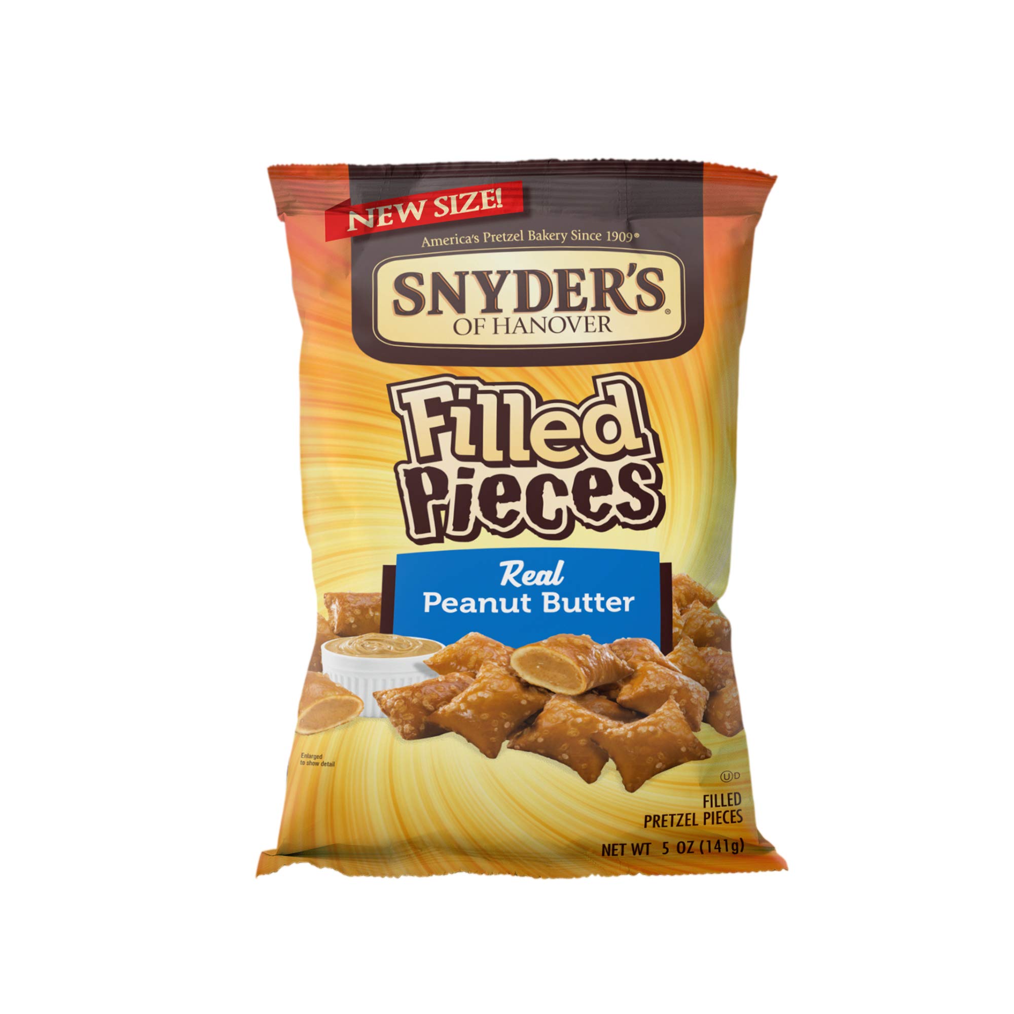 Snyder's Lot de 5 morceaux de bretzel remplis de véritable beurre de cacahuète - bretzels croustillants - collations sans cholestérol - 142 g