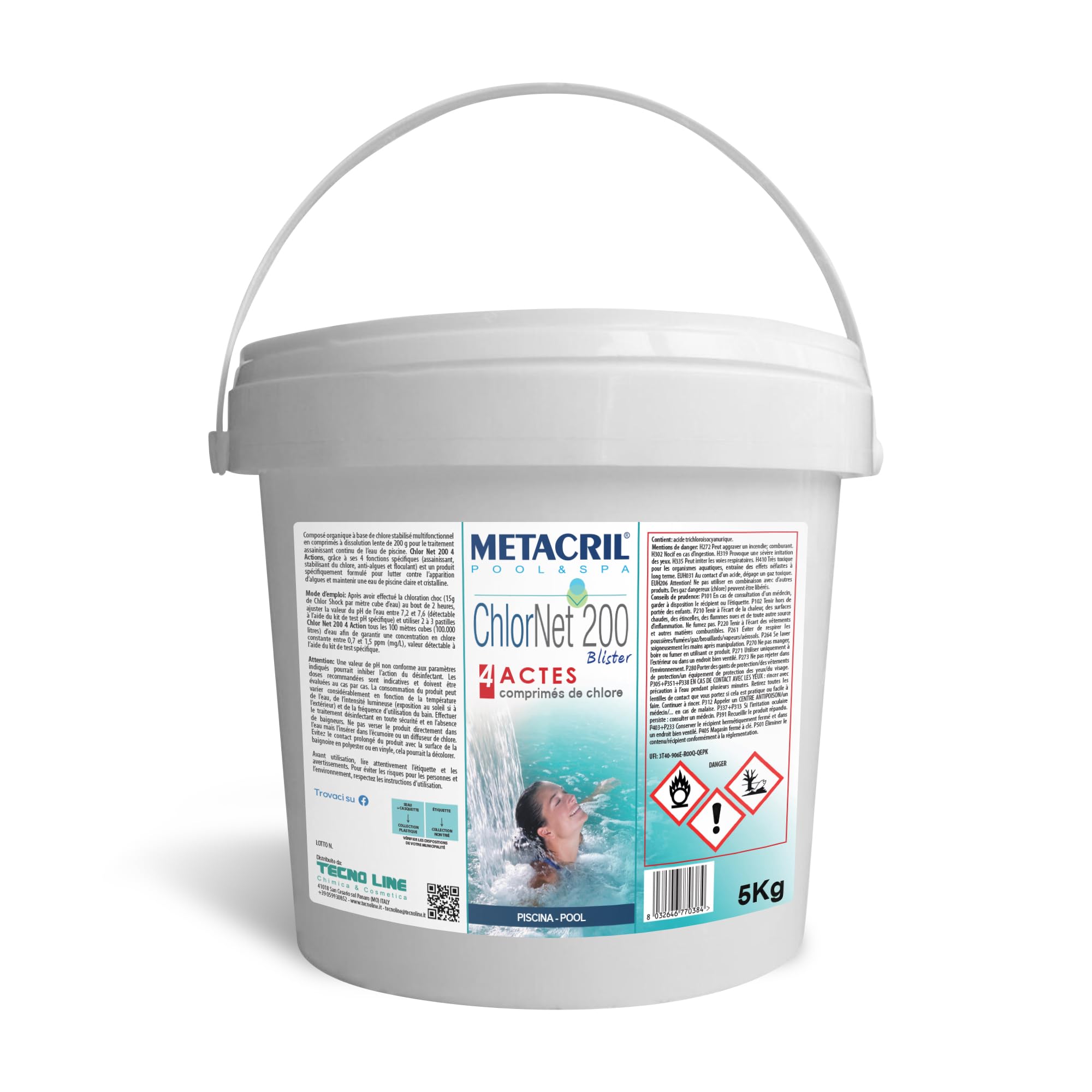 Metacril Chlor Net 200 4 Azioni, Multiazione past. 200gr BLISTERATE - 5KG | Cloro Multiazione per il mantenimento dell'acqua di Piscina