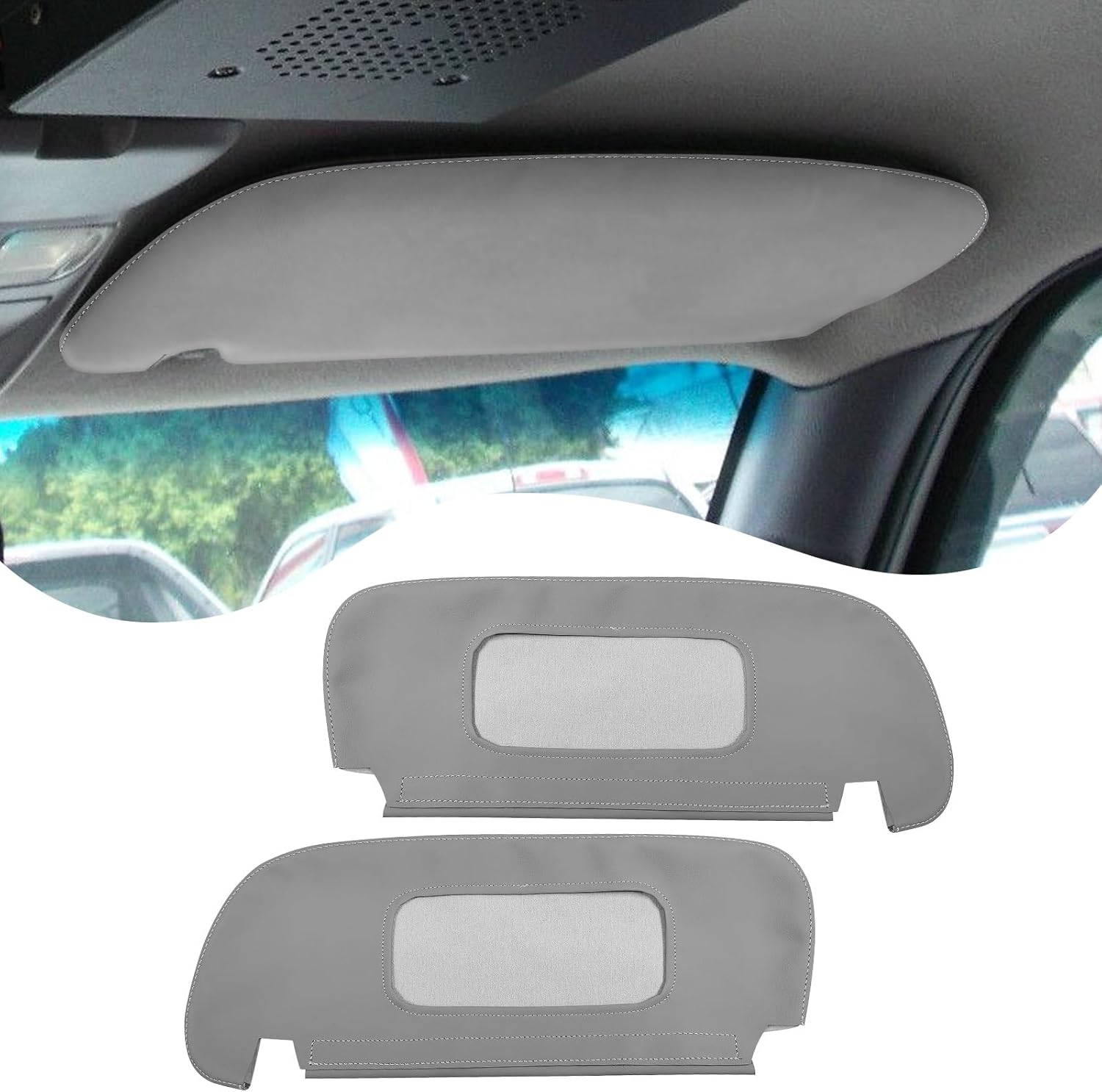2PCS Sun Visor Cover Protector Compatible with Dodge Ram 1500 2500 3500 1994-2001 Microfiber Leather Left & Right Side Sunvisor Covering Vinyl Trim Gray