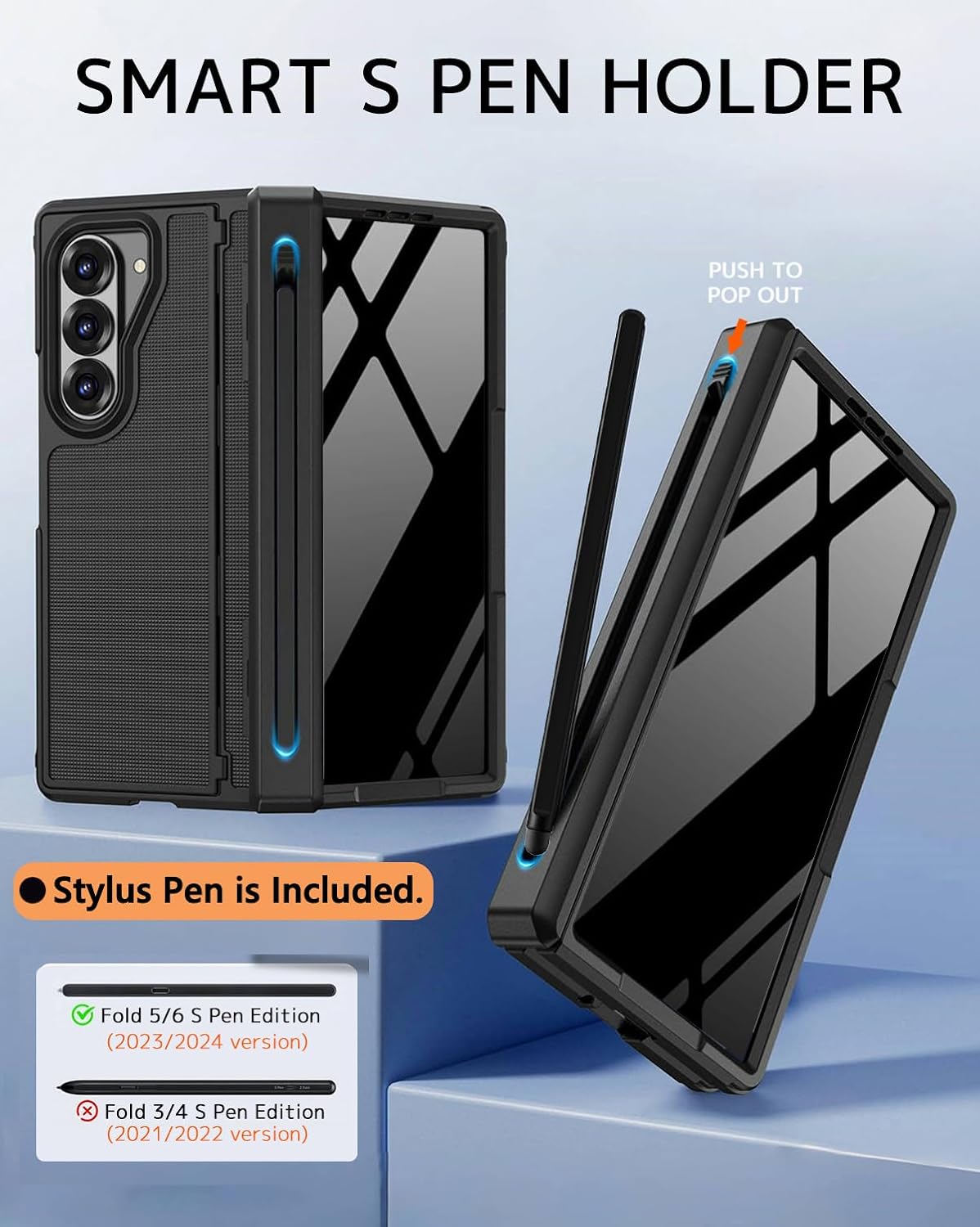 NINKI for Samsung Galaxy Z Fold 5 Case with S Pen Holder & Stylus and Invisible Kickstand,Built in Privacy Screen Protector and Hinge Phone Cover for Samsung Z Fold 5 Case with Slim S Pen Slot – Black