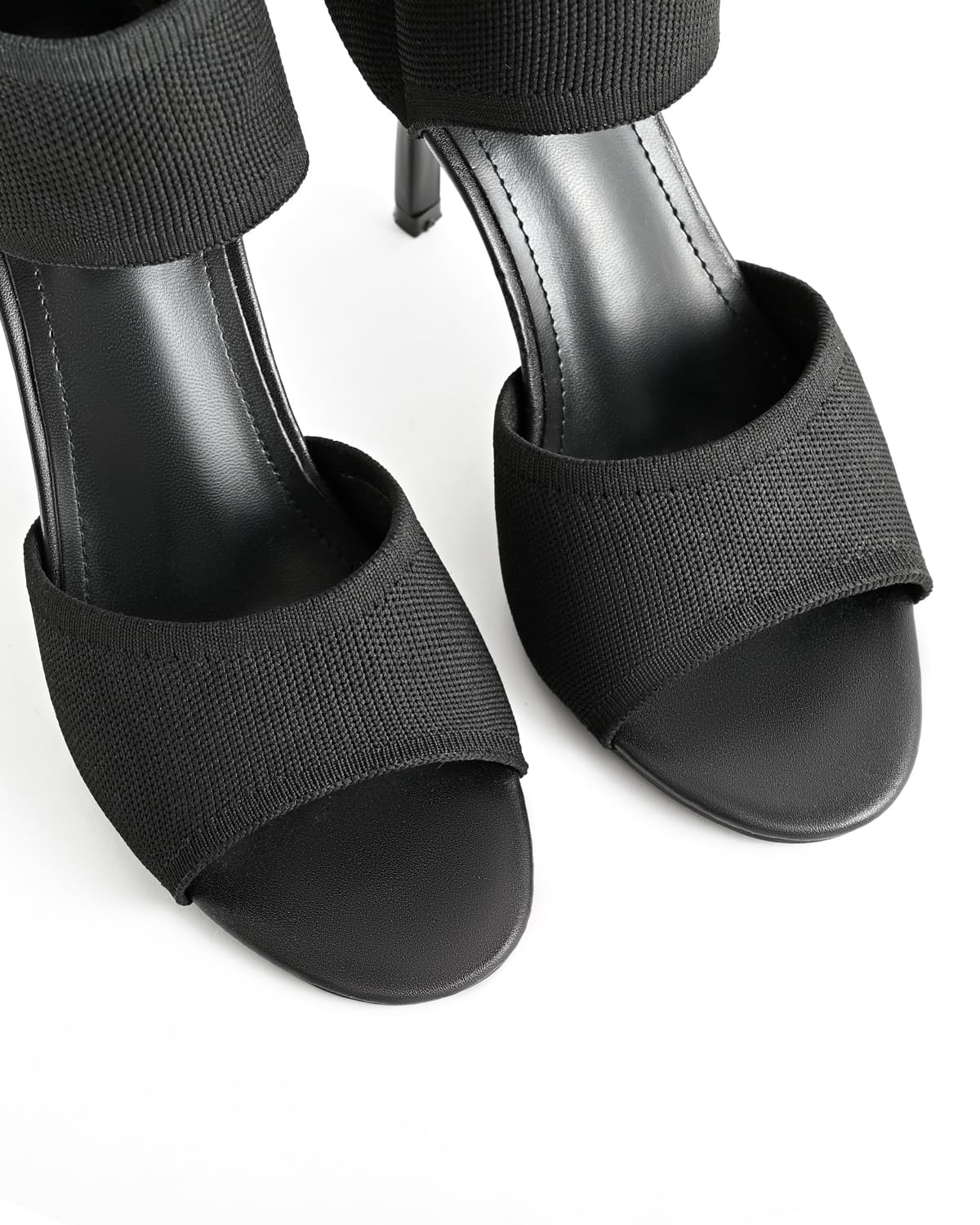 Peep-Toe-Absätze für Damen, sexy, 9.4 cm, Stiletto-High Heels für Damen, elegant, Slipper, bequem, breit, dehnbar, Strick, offener Zehenbereich, schwarze Absätze, Sandalen für Abschlussball