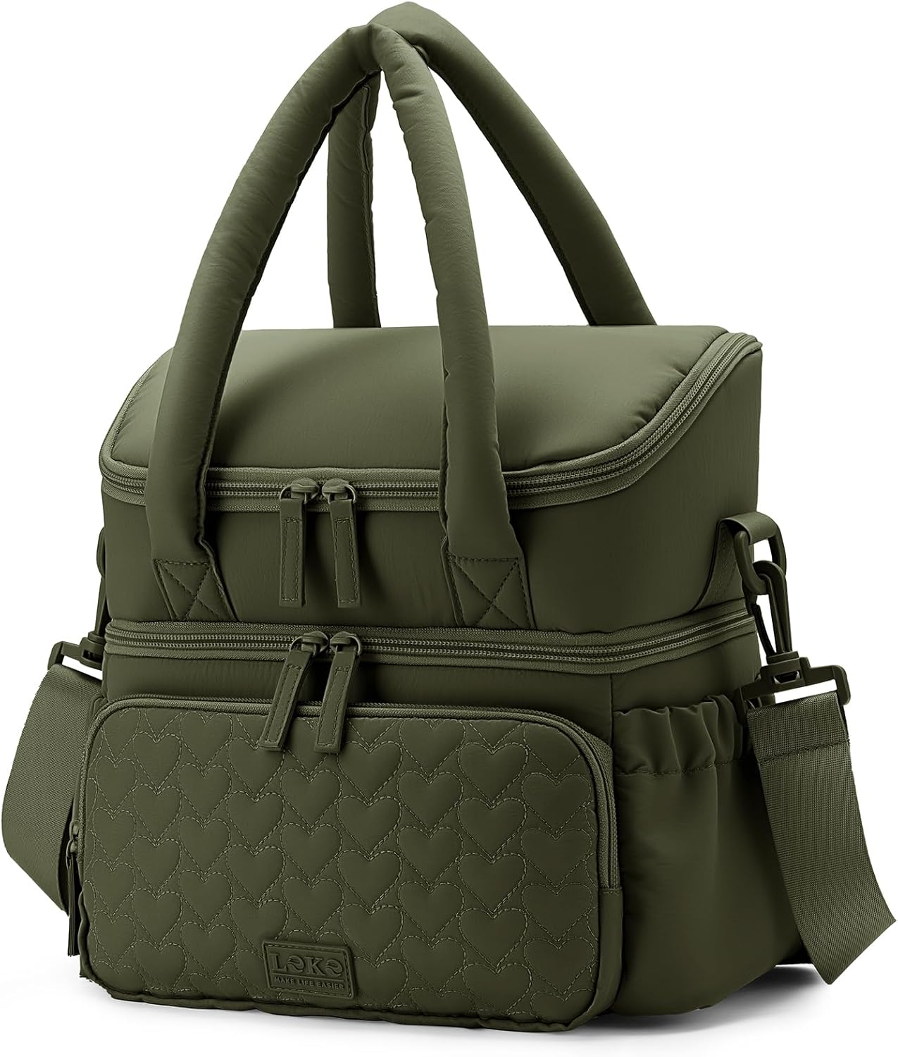 Double Deck Lunch Bag with Insulated & Leakproof Lunch Box & Lunch Tote with Quilting Design, Perfect Cooler Bag for Office, Gym, Yoga, Picnic, Travel (Green)