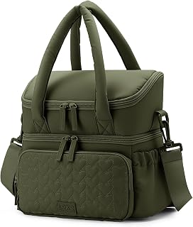 Double Deck Lunch Bag for Women, Green-M