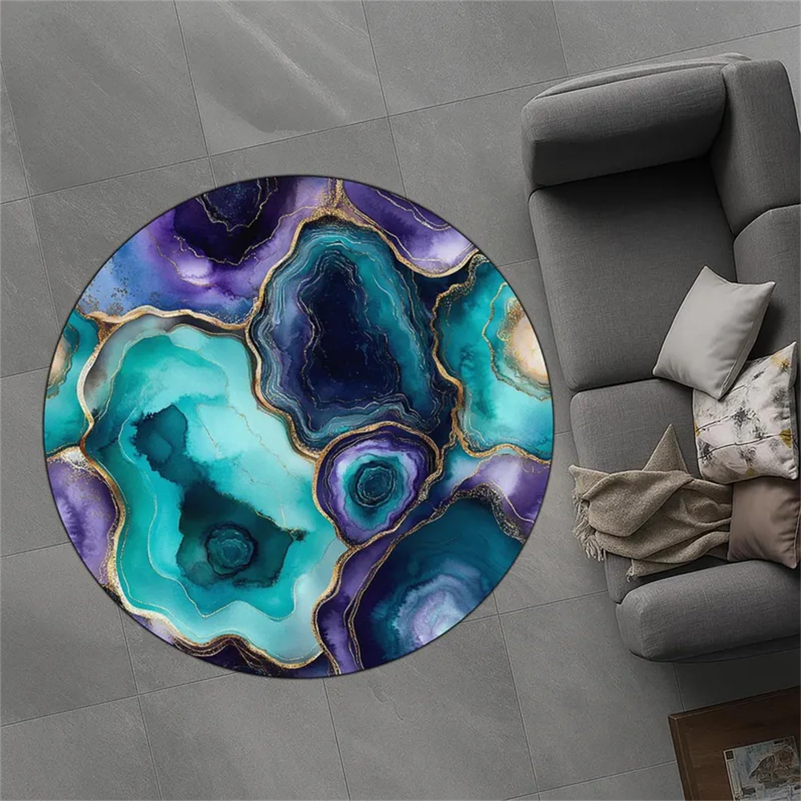 USHIRUG Abstract Round Rug 5ft, 3D Marble Blue and Purple Swirling Indoor Rug, Optical Illusion Vortex Pattern Design Rugs, Soft and Non-Shedding Floor Mat for Study, Dormitory, Bedroom, Playroom