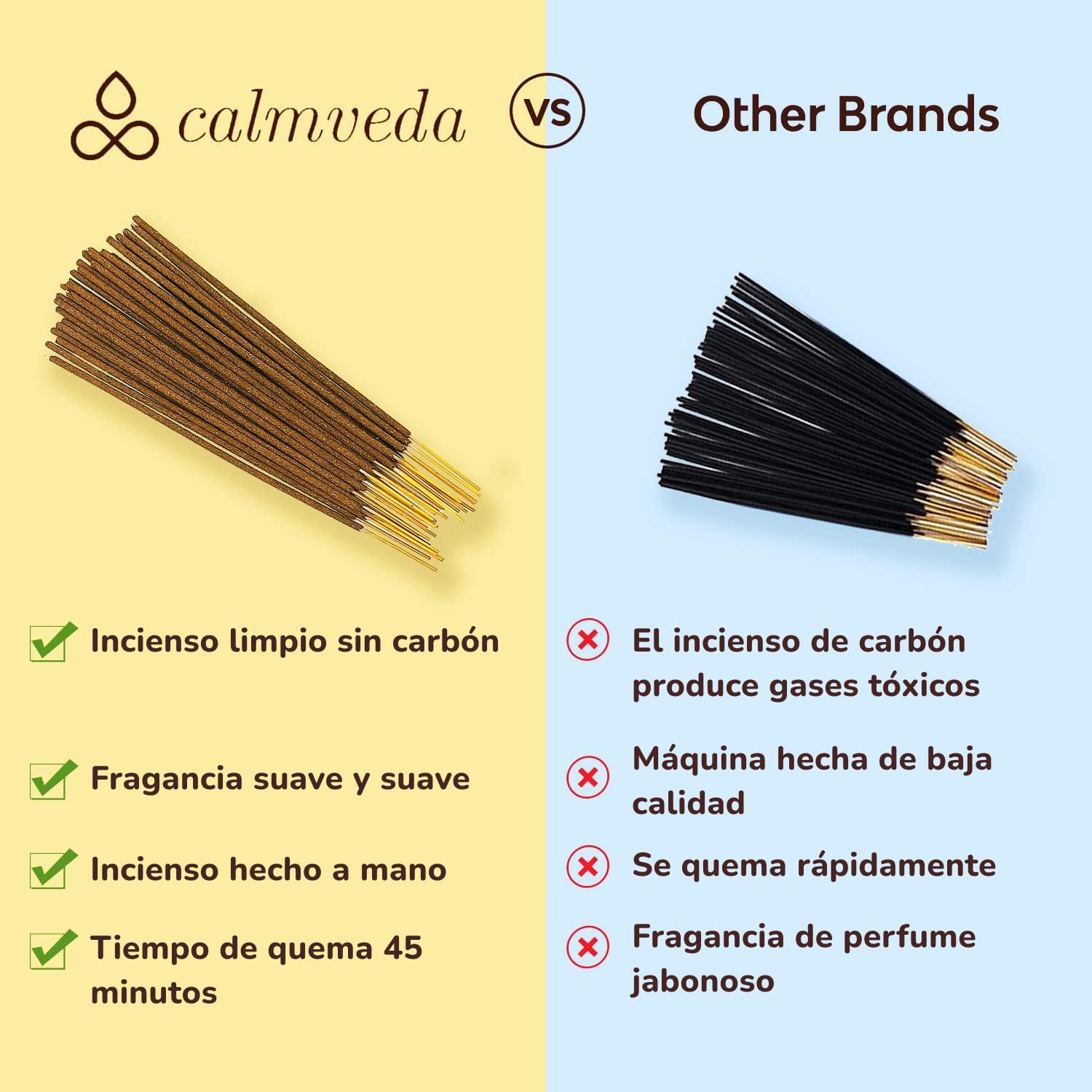 Incienso Sandalo Natural India Calmveda 80 Varillas Sin Carbon Organico