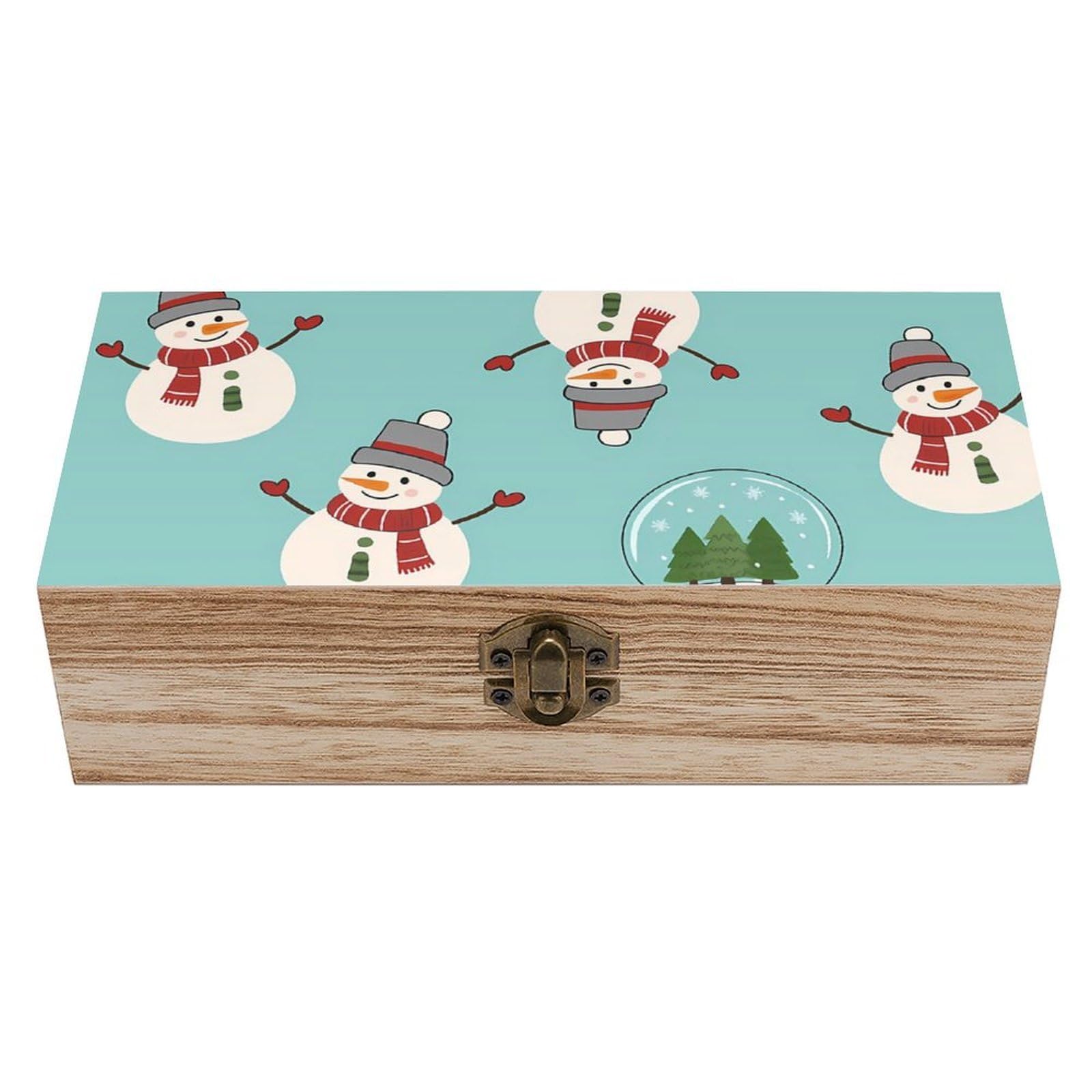 Oudrspo Christmas Snowman & Crystal Ball Retro Wooden Storage Box Keepsake Jewelry Decorative Art Storages Box Gift Boxs