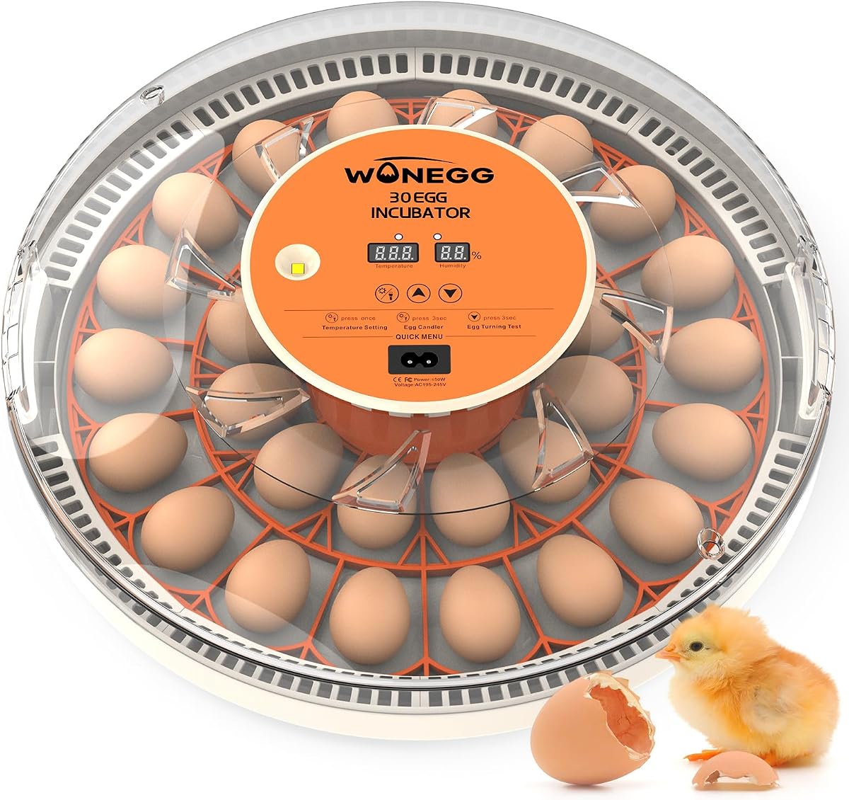 Incubators for Hatching Eggs with Automatic Egg Turning, Auto Temperature Control, Humidity Display, LED Egg Candler, 30 Eggs Incubator for Chicken, Quail, Parrot Eggs